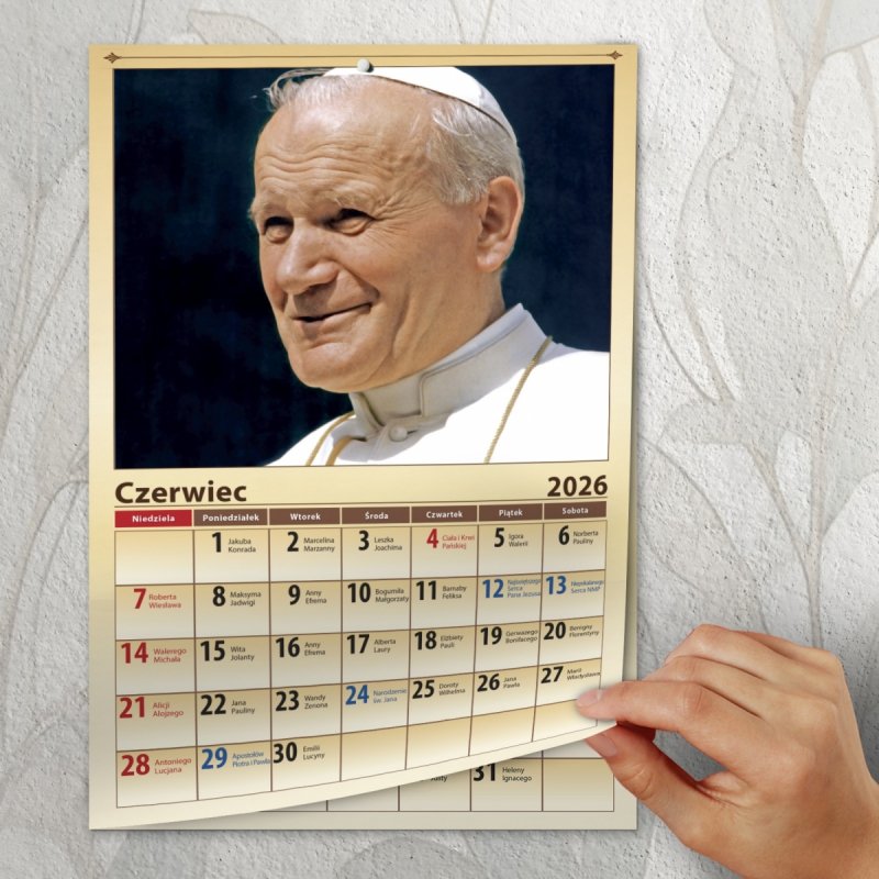 Kalendarz ścienny wieloplanszowy A4 PAPIESKI Św. Jan Paweł II 2026