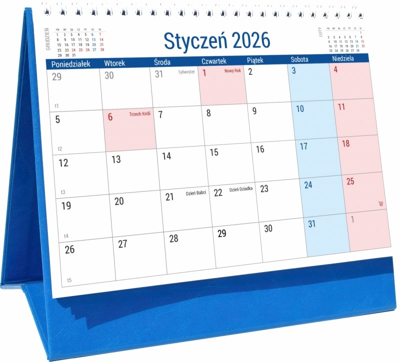 Kalendarz biurkowy PLANO na rok 2026 z dużą ilością miejsca na notatki