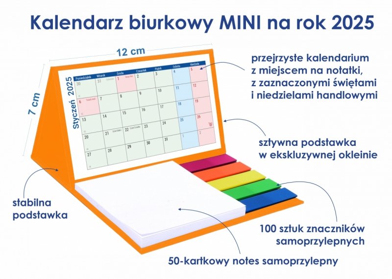 Opis i wymiary kalendarza MINI na rok 2025 