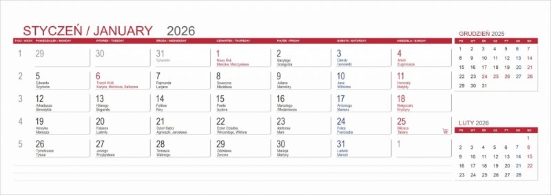 Kalendarz biurkowy z notesami i znacznikami samoprzylepnymi MAXI 2026 brązowy