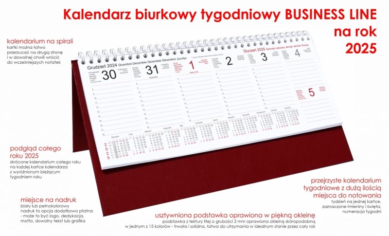 opis kalendarza tygodniowego BUSINESS LINE na rok 2025