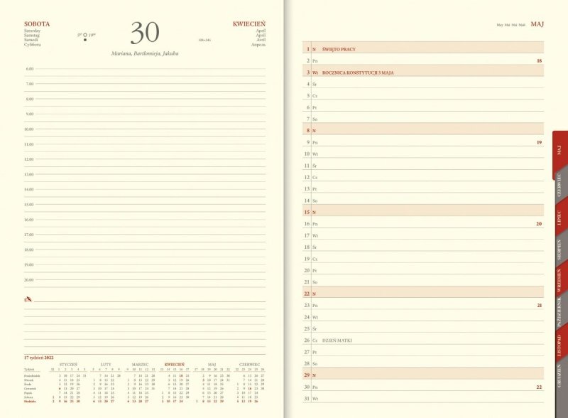 Kalendarz książkowy 2022 A4 dzienny papier chamois wycinane registry oprawa KENIA ZE SKÓRY NATURALNEJ WYMIENNA (WIELOLETNIA) czarna