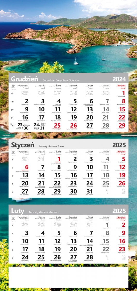 kalendarz TRÓJDZIELNY poster na rok 2025 Wyspy