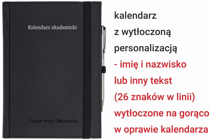 kalendarz książkowy tygodniowy akademicki na rok 25/26 z wytłoczoną personalizacją na okładce