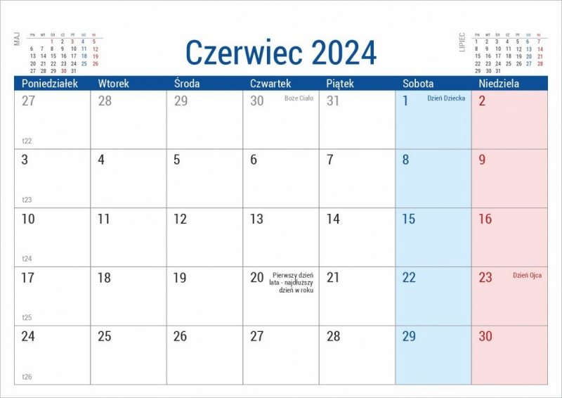 Kalendarz na biurko - czerwiec 2024