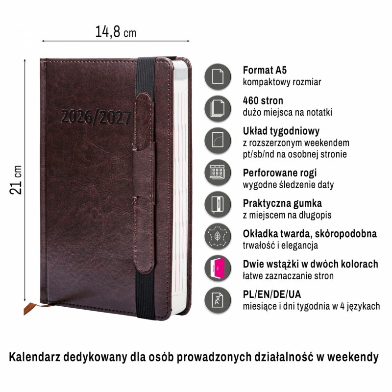 dwuletni kalendarz na gumkę z miejscem na długopis