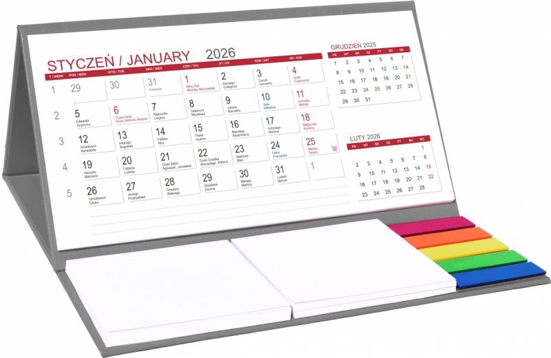 kalendarz biurkowy z notesami i znacznikami MIDI 3-miesięczny 2026