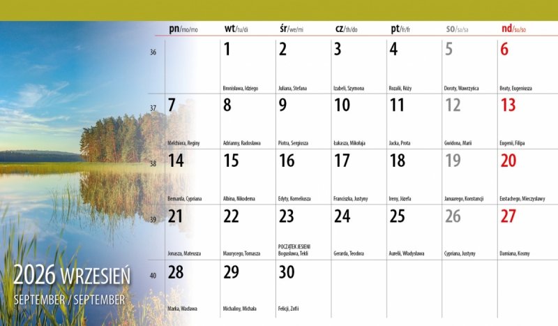 kalendarz z widokiem miesięczny na rok 2026