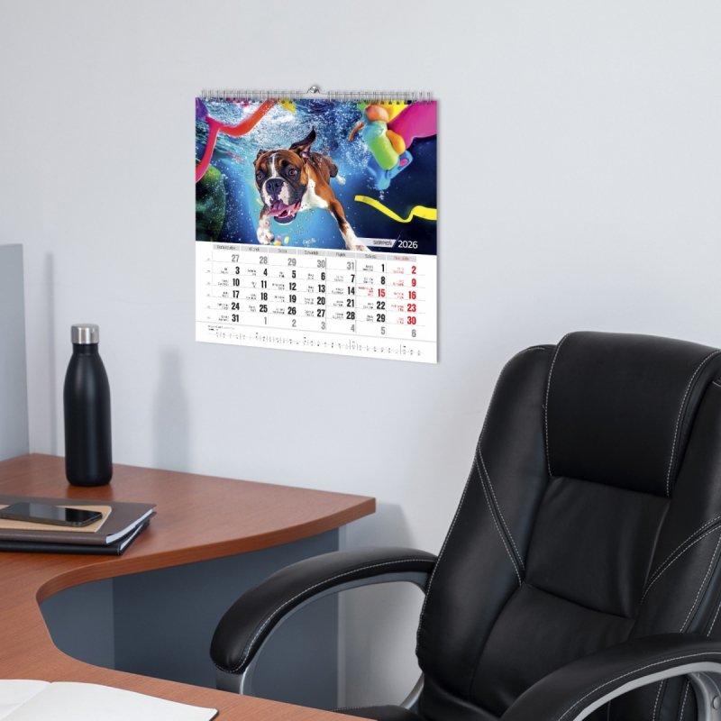 Kalendarz ścienny wieloplanszowy 33x33 cm PODWODNE PSIE PRZYGODY 2026