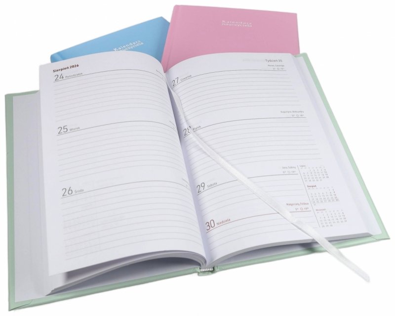 Kalendarz nauczyciela 2026/2027 A5 tygodniowy SOFT różowy Z DEDYKACJĄ OD GRUPY PRZEDSZKOLNEJ