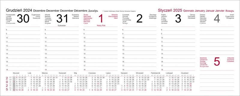 Kalendarium do kalendarza tygodniowego EXCLUSIVE PLUS 2025