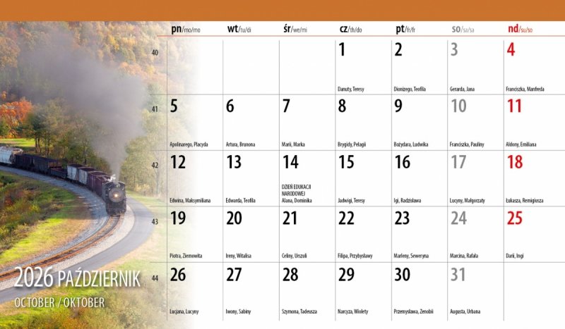 miesięczny kalendarz z różnymi widokami na rok 2026