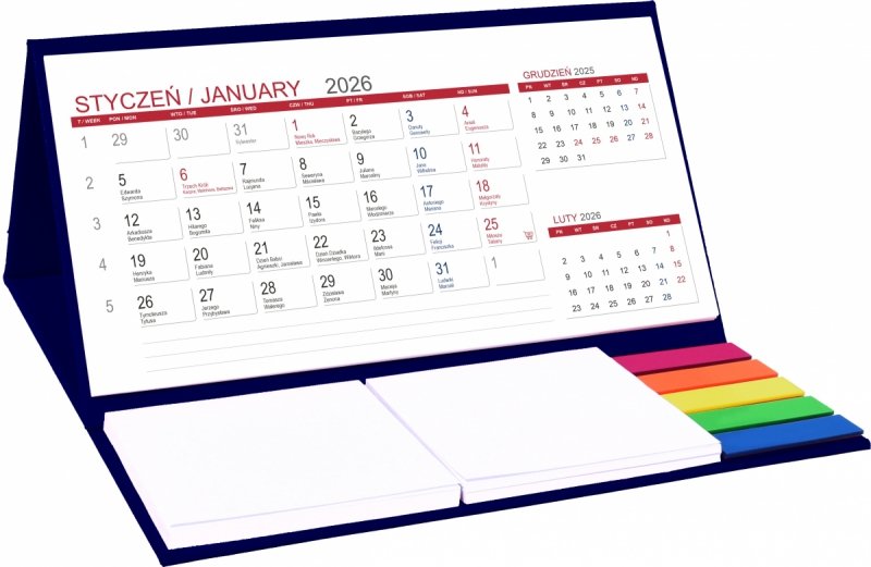 kalendarz biurkowy z notesami i znacznikami MIDI 3-miesięczny 2026