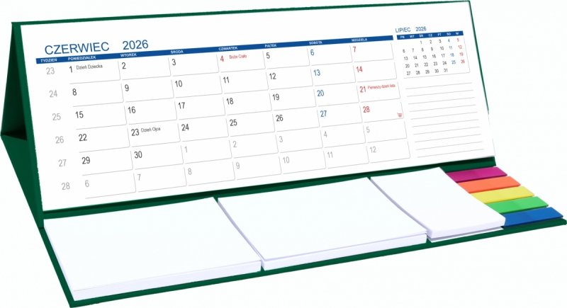 kalendarz biurkowy MAXI z notesami i znacznikami na rok szkolny 2026/2027