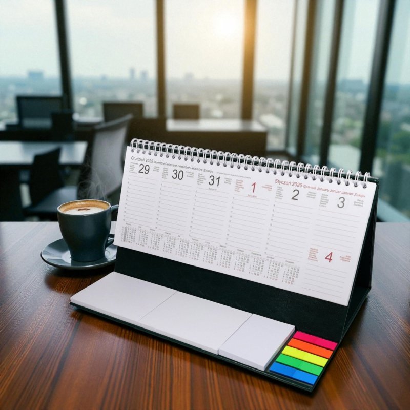 Kalendarz biurkowy z notesami i znacznikami EXCLUSIVE PLUS 2026 pomarańczowy