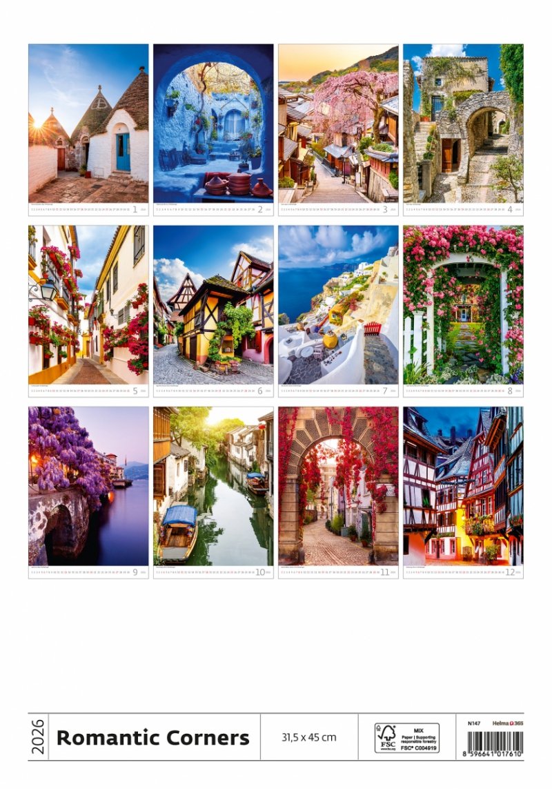 H19 Kalendarz ścienny wieloplanszowy Romantic Corners 2026 Z NADRUKIEM