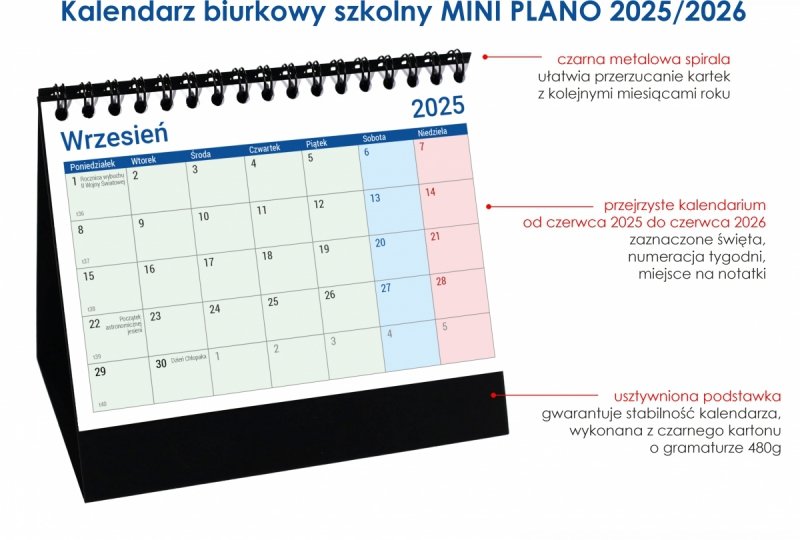 opis kalendarza na rok szkolny 2025/26 spiralowanego