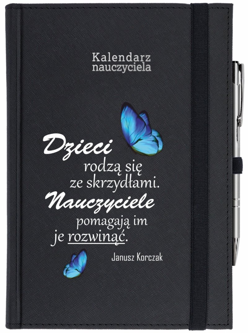 kalendarz dla nauczyciela zamykany na gumkę z długopisem na rok szkolny 2025/2026 z nadrukiem