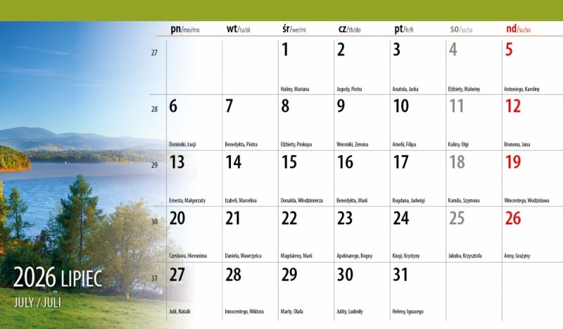 biurkowy kalendarz na rok 2026