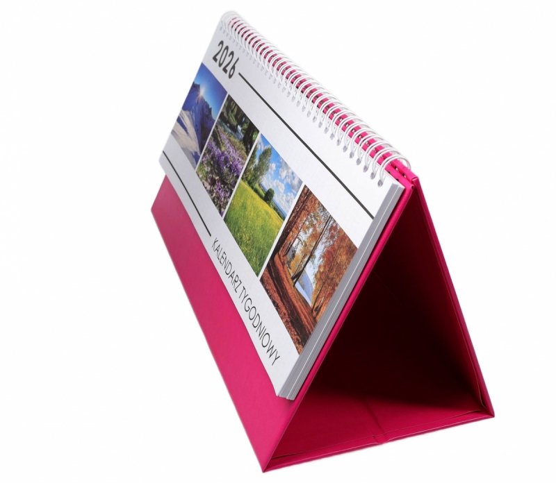Kalendarz biurkowy stojący na podstawce TYGODNIOWY PREMIUM 2026 różowy