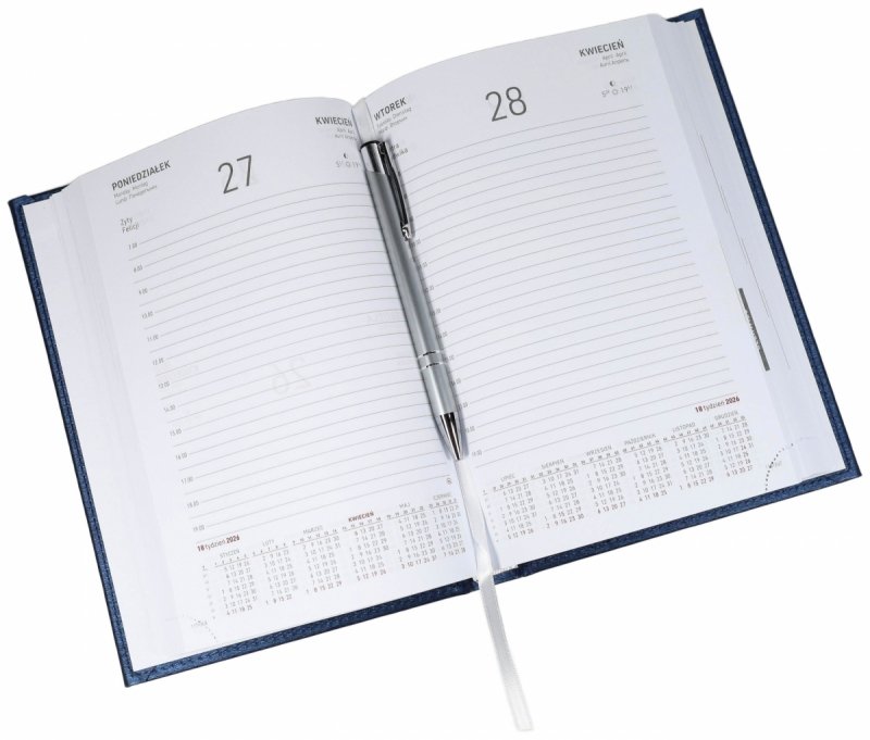 Kalendarz książkowy 2026 A5 dzienny papier biały drukowane registry oprawa ALUMINIUM czarna