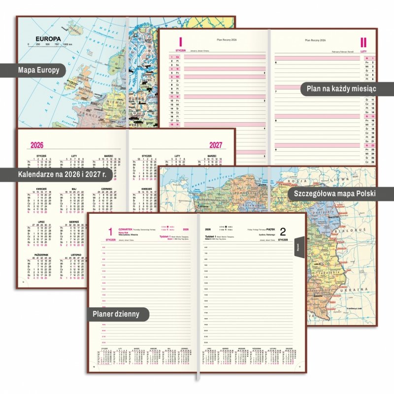 planer dzienny 2026, plan na każdy miesiąc w kalendarzu A4