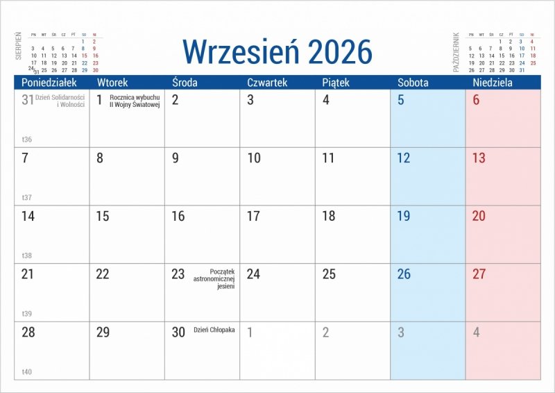 kalendarz na sztywnej podstawce na rok szkolny 2026/27 