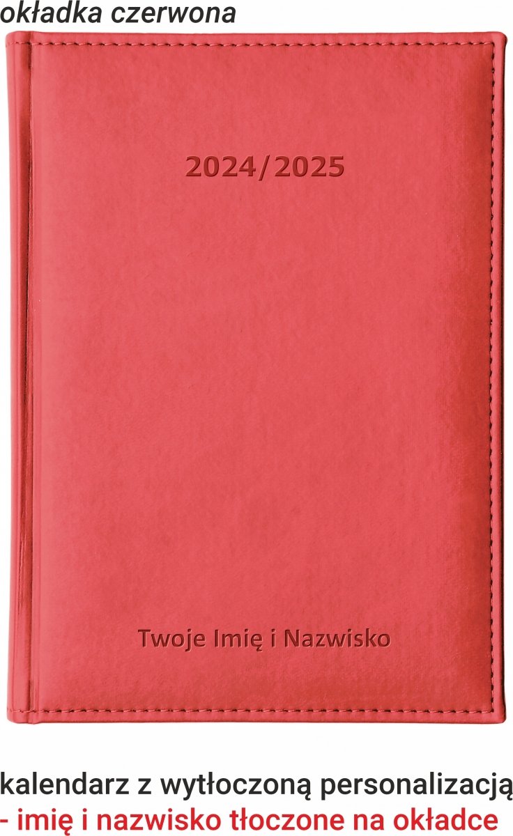 Kalendarz z wytłoczoną personalizacją na okładce kolor czerwony