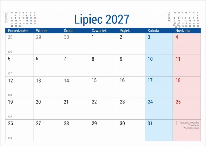 kalendarz do biura na rok 2027
