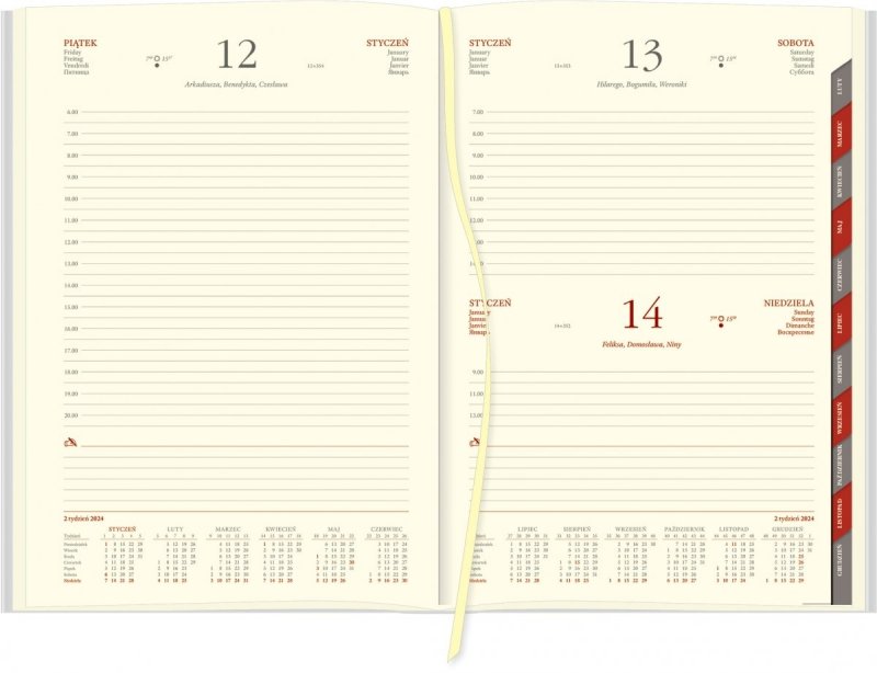 Blok kalendarza B5 dziennegy papier chamois wycinane registry