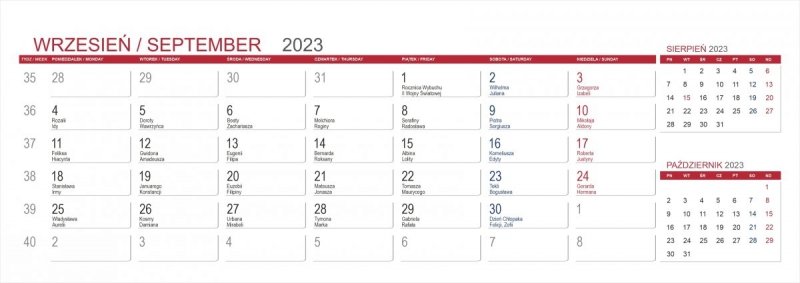 Kalendarium poziomie w układzie 3-miesięcznym na rok 2023 - styczeń 2023