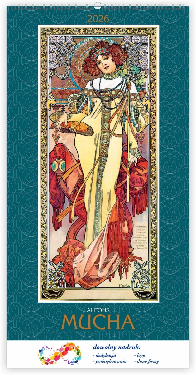 C06 Kalendarz ścienny wieloplanszowy Alfons Mucha 2026 Z NADRUKIEM