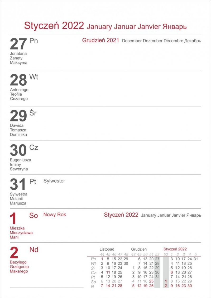 Kalendarz biurkowy z notesem i znacznikami TOP tygodniowy 2022 żółty