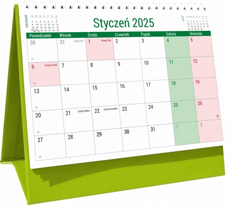 Kalendarz biurkowy PLANO na rok 2025 z dużą ilością miejsca na notatki