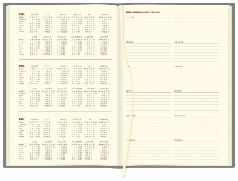 skrócone kalendarium 2025, 2026 i 2027 oraz ważne rocznice, urodziny, imieniny