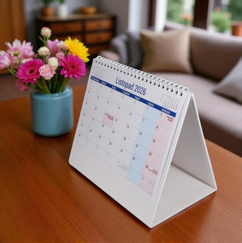 kalendarz na spirali, do postawienia na biurku, dla ucznia na rok szkolny 2026/2027