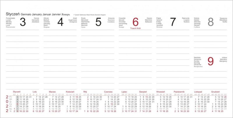 Kalendarz biurkowy z notesami i znacznikami MIDI TYGODNIOWY 2022 szary