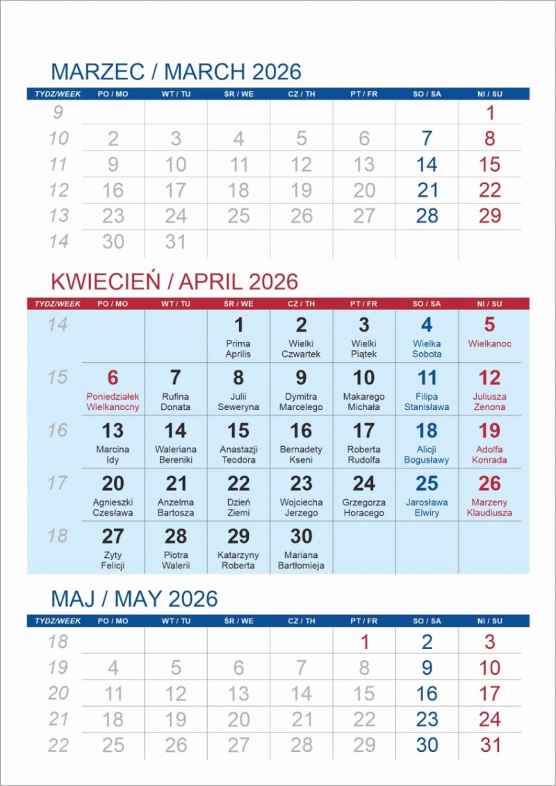Kalendarz biurkowy z notesem i znacznikami TOP 3-miesięczny 2026 żółty