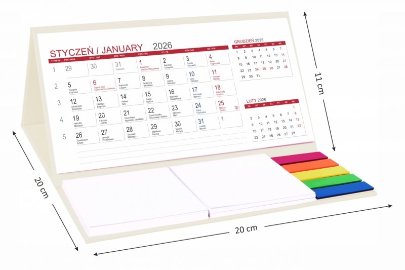 wymiary kalendarza na rok 2026