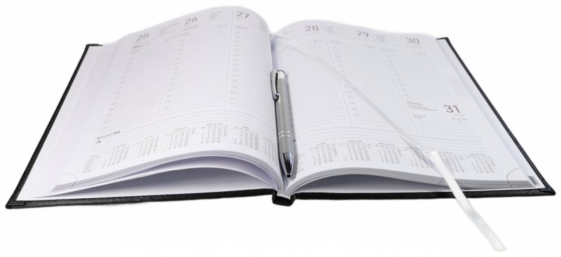 Kalendarz książkowy 2026 B5 tygodniowy papier biały drukowane registry oprawa ALUMINIUM granatowa