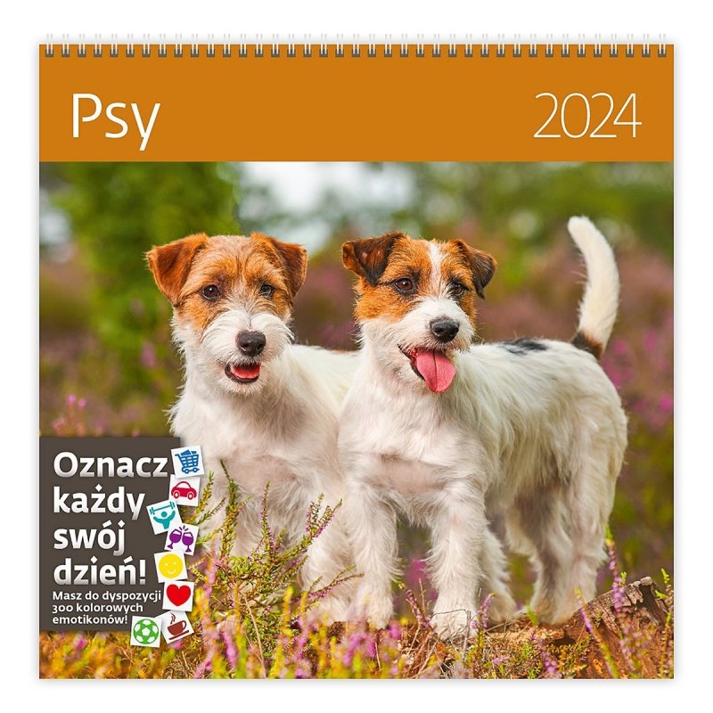 Kalendarz ścienny wieloplanszowy Psy 2024 z naklejkami - okładka