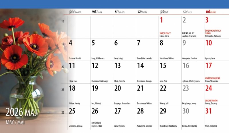 miesięczny kalendarz do postawienia na biurko na rok 2026