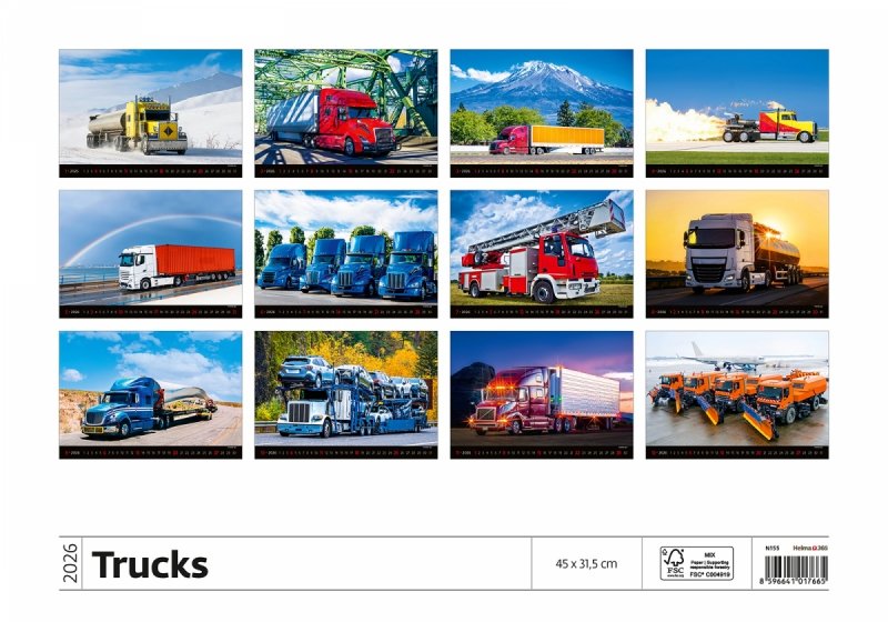 H24 Kalendarz ścienny wieloplanszowy Trucks 2026