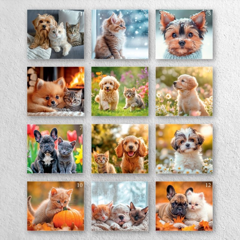 Kalendarz ścienny wieloplanszowy A4 MILUSIŃSCY PIESKI I KOTKI 2026