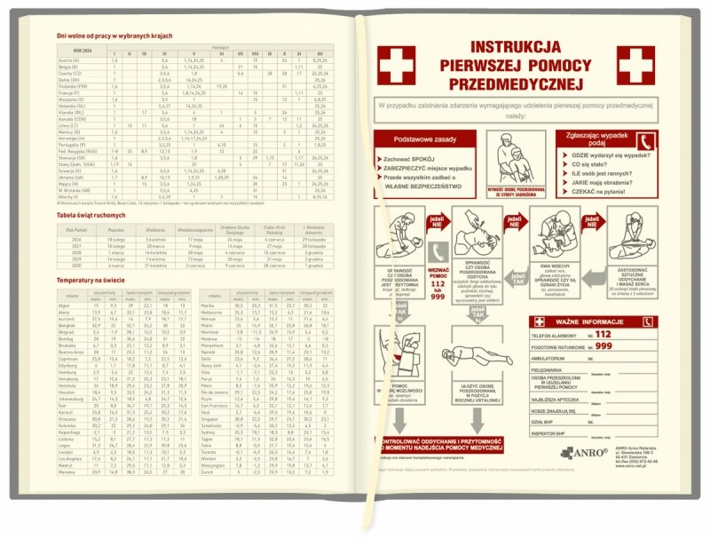 dni wolne od pracy w wybranych krajach, tabela świąt ruchomych oraz instrukcja pierwszej pomocy przedmedycznej