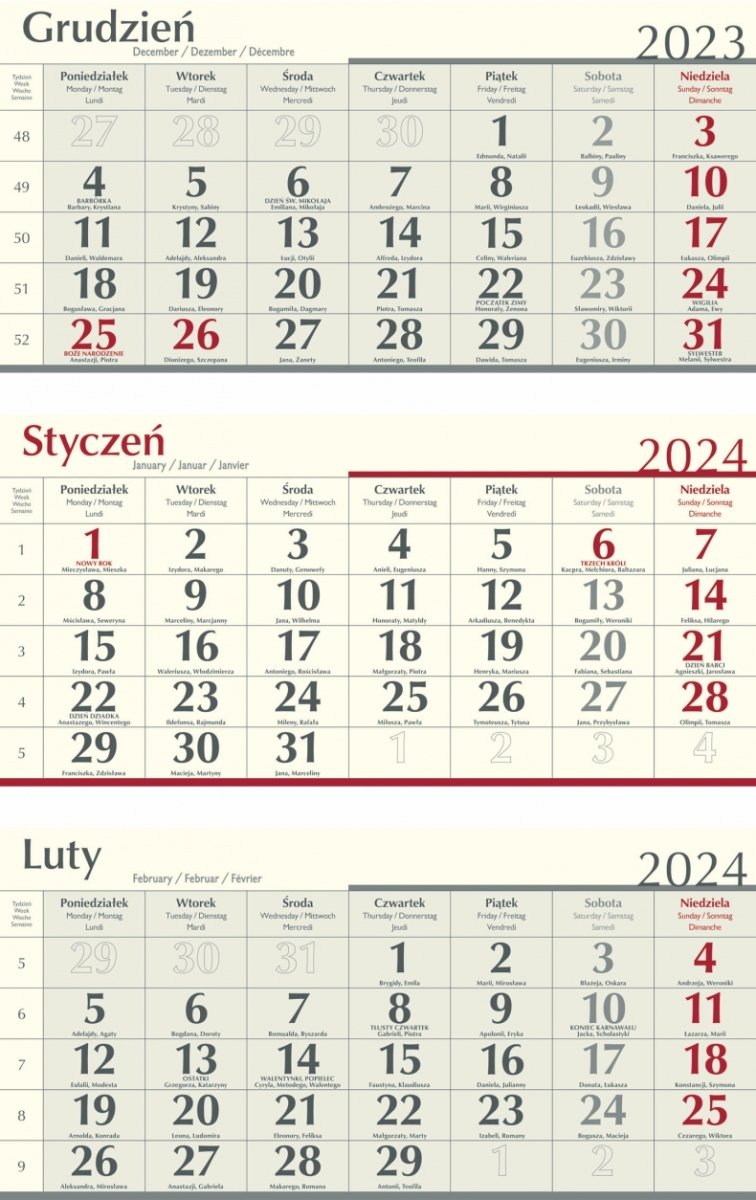 Kalendarium do kalendarza trójdzielnego na rok 2024