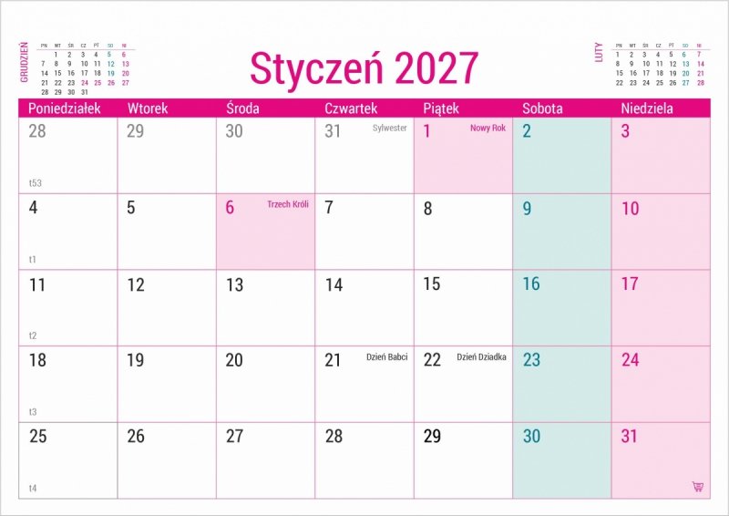 kalendarz z kalendarium szkolnym od czerwca 2026 do czerwca 2027