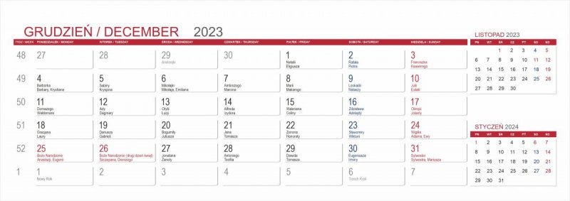 Kalendarium do kalendarza biurkowego z notesami i znacznikami MAXI - grudzień 2023