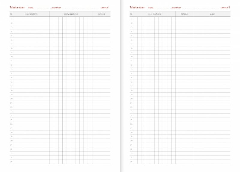tabele ocen w kalendarzu dla nauczyciela na rok szkolny 2026/27
