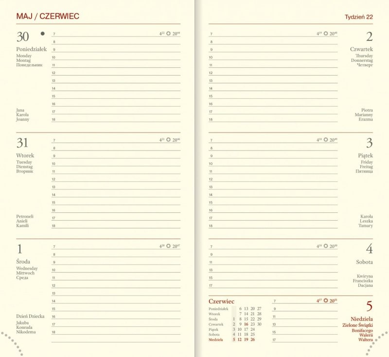 Kalendarz książkowy 2022 A6 tygodniowy papier chamois oprawa ROSSA szara